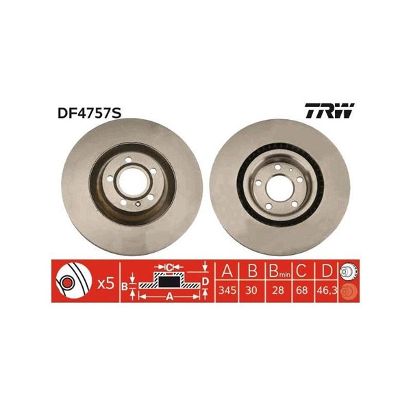 Bromsskiva Ventilerad, Framaxel Trw DF4757S TRW