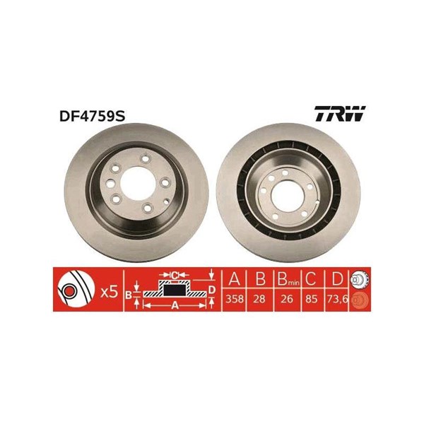 Bromsskiva Ventilerad, Bakaxel Trw DF4759S TRW