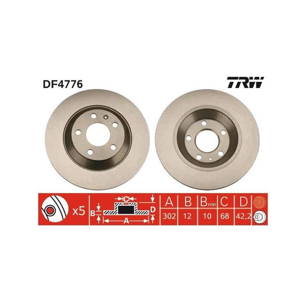 Bromsskiva Solid, Bakaxel Trw DF4776 TRW