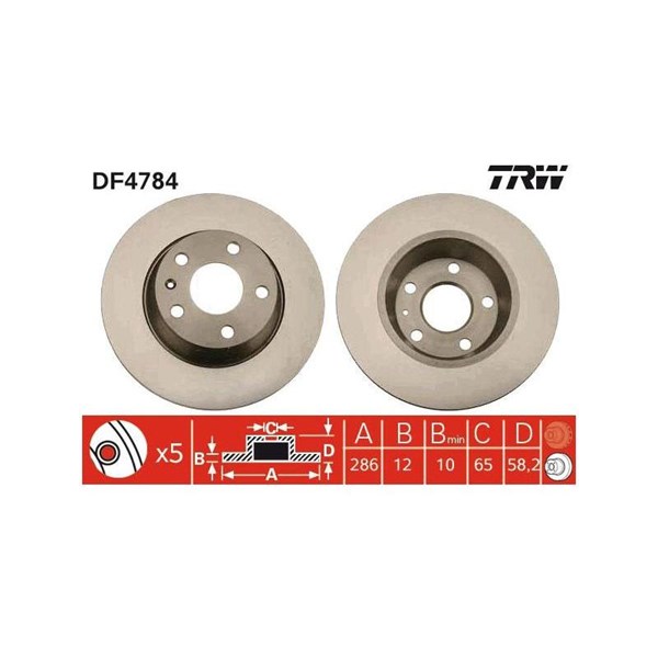 Bromsskiva Solid, Bakaxel Trw DF4784 TRW Bromsskiva Solid, Bakaxel Trw DF4784 TRW