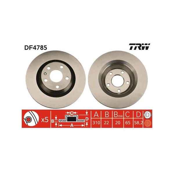 Bromsskiva Ventilerad, Bakaxel Trw DF4785 TRW