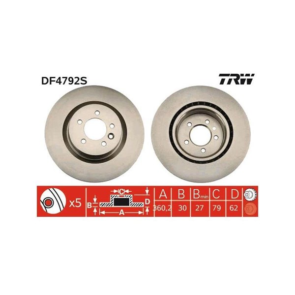 Bromsskiva Ventilerad, Framaxel Trw DF4792S TRW