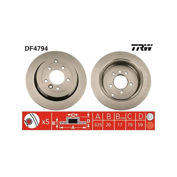 Bromsskiva Ventilerad, Bakaxel Trw DF4794 TRW