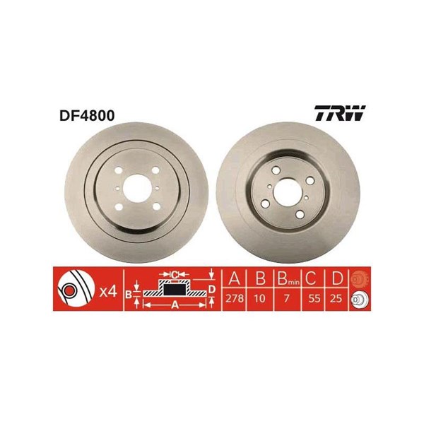 Bromsskiva Solid, Bakaxel Trw DF4800 TRW Bromsskiva Solid, Bakaxel Trw DF4800 TRW