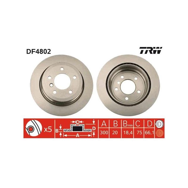 Bromsskiva Ventilerad, Bakaxel Trw DF4802 TRW