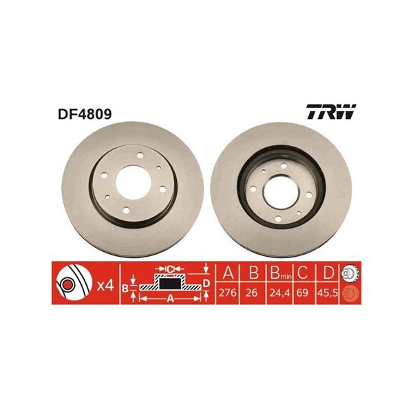 Bromsskiva Ventilerad, Framaxel Trw DF4809 TRW Bromsskiva Ventilerad, Framaxel Trw DF4809 TRW