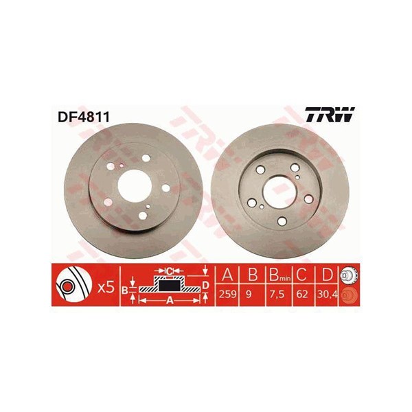 Bromsskiva Solid, Bakaxel Trw DF4811 TRW