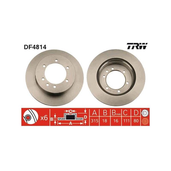 Bromsskiva Ventilerad, Bakaxel Trw DF4814 TRW