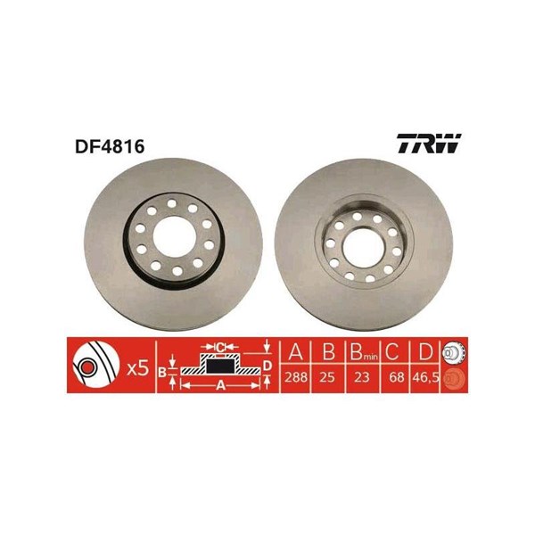 Bromsskiva Ventilerad, Framaxel Trw DF4816 TRW
