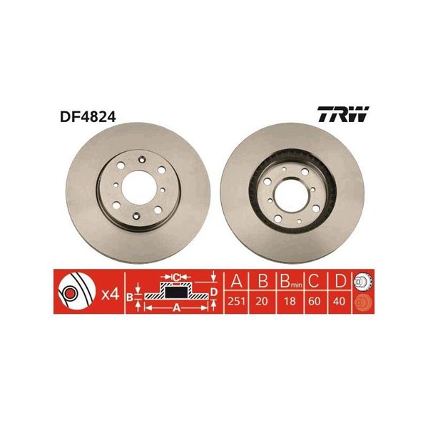 Bromsskiva Ventilerad, Framaxel Trw DF4824 TRW