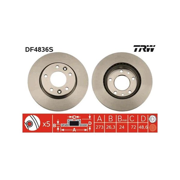 Bromsskiva Ventilerad, Framaxel Trw DF4836S TRW Bromsskiva Ventilerad, Framaxel Trw DF4836S TRW
