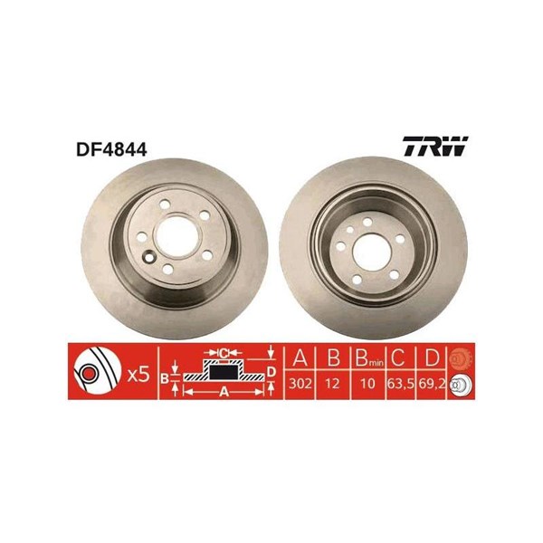 Bromsskiva Solid, Bakaxel Trw DF4844 TRW