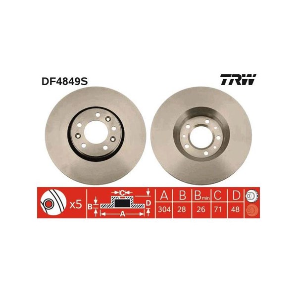 Bromsskiva Ventilerad, Framaxel Trw DF4849S TRW