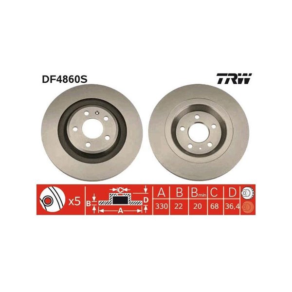 Bromsskiva Ventilerad, Bakaxel Trw DF4860S TRW