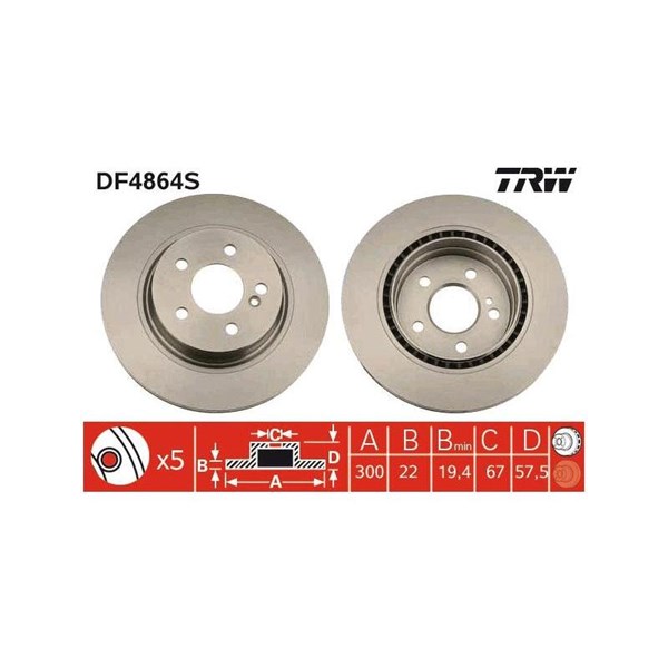 Bromsskiva Ventilerad, Bakaxel Trw DF4864S TRW