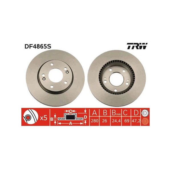 Bromsskiva Ventilerad, Framaxel Trw DF4865S TRW