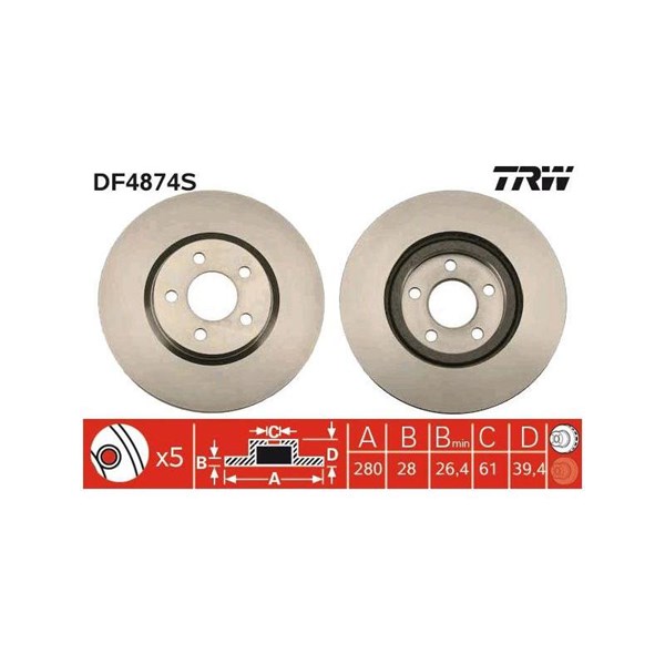 Bromsskiva Ventilerad, Framaxel Trw DF4874S TRW