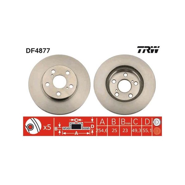 Bromsskiva Ventilerad, Framaxel Trw DF4877 TRW