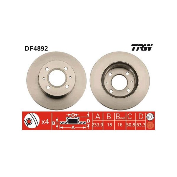 Bromsskiva Ventilerad, Framaxel Trw DF4892 TRW