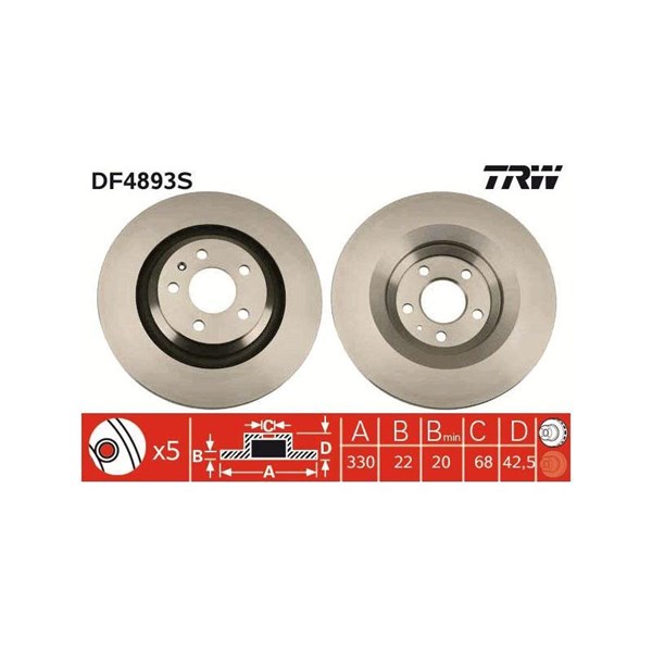 Bromsskiva Ventilerad, Bakaxel Trw DF4893S TRW
