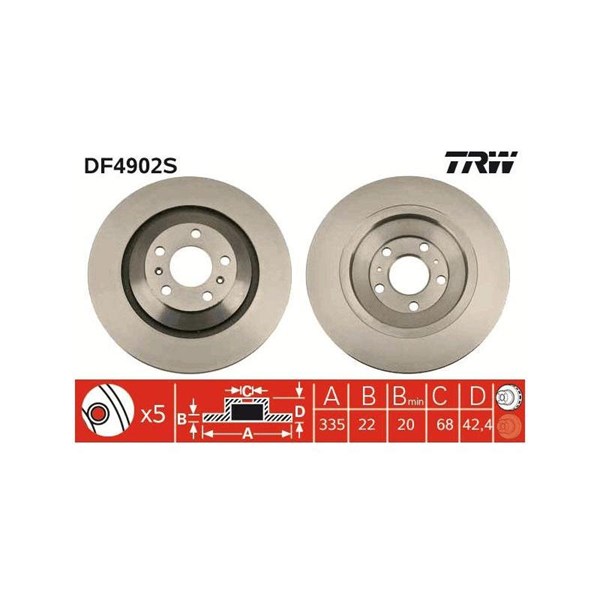 Bromsskiva Ventilerad, Bakaxel Trw DF4902S TRW Bromsskiva Ventilerad, Bakaxel Trw DF4902S TRW