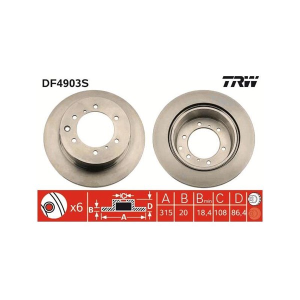 Bromsskiva Ventilerad, Bakaxel Trw DF4903S TRW Bromsskiva Ventilerad, Bakaxel Trw DF4903S TRW
