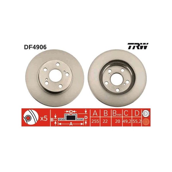 Bromsskiva Ventilerad, Framaxel Trw DF4906 TRW