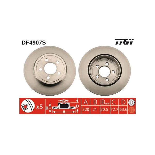 Bromsskiva Ventilerad, Bakaxel Trw DF4907S TRW
