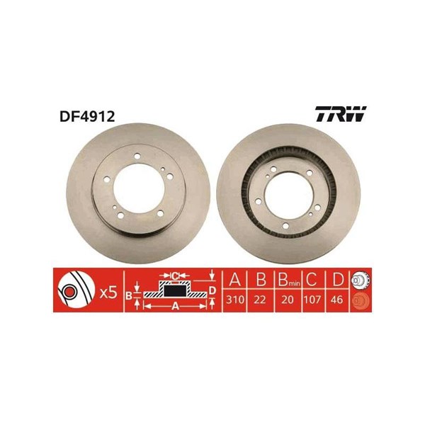 Bromsskiva Ventilerad, Framaxel Trw DF4912 TRW