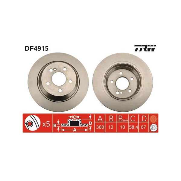 Bromsskiva Solid, Bakaxel Trw DF4915 TRW