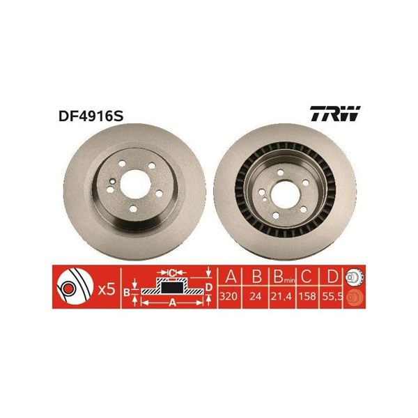Bromsskiva Ventilerad, Bakaxel Trw DF4916S TRW