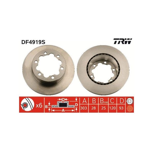 Bromsskiva Ventilerad, Bakaxel Trw DF4919S TRW Bromsskiva Ventilerad, Bakaxel Trw DF4919S TRW