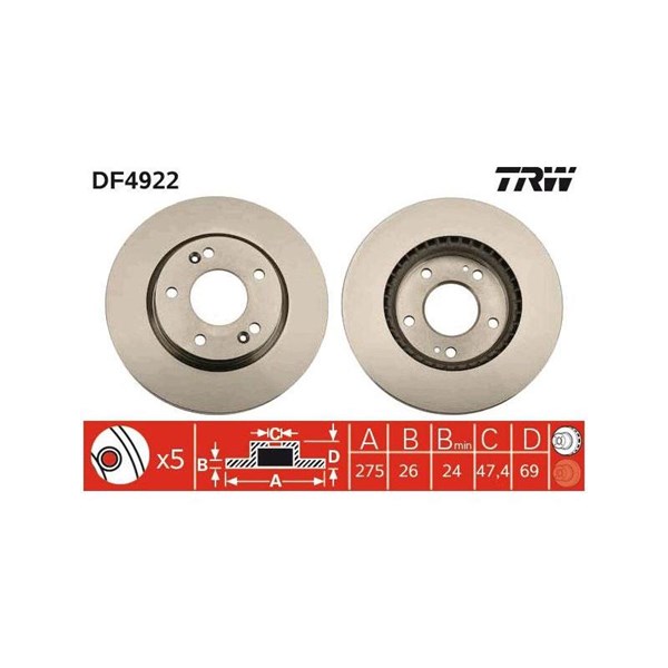 Bromsskiva Ventilerad, Framaxel Trw DF4922 TRW