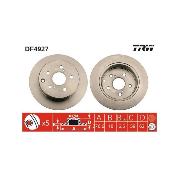 Bromsskiva Solid, Bakaxel Trw DF4927 TRW