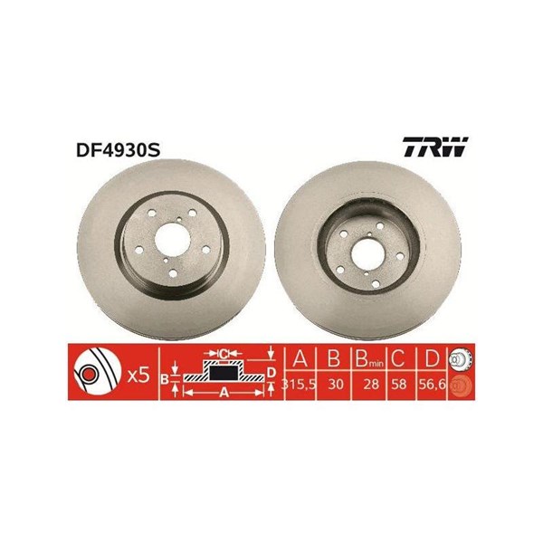 Bromsskiva Ventilerad, Framaxel Trw DF4930S TRW