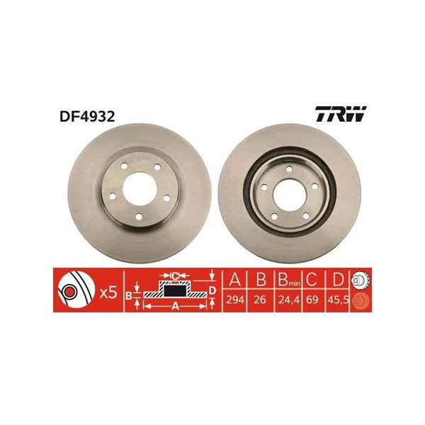 Bromsskiva Ventilerad, Framaxel Trw DF4932 TRW