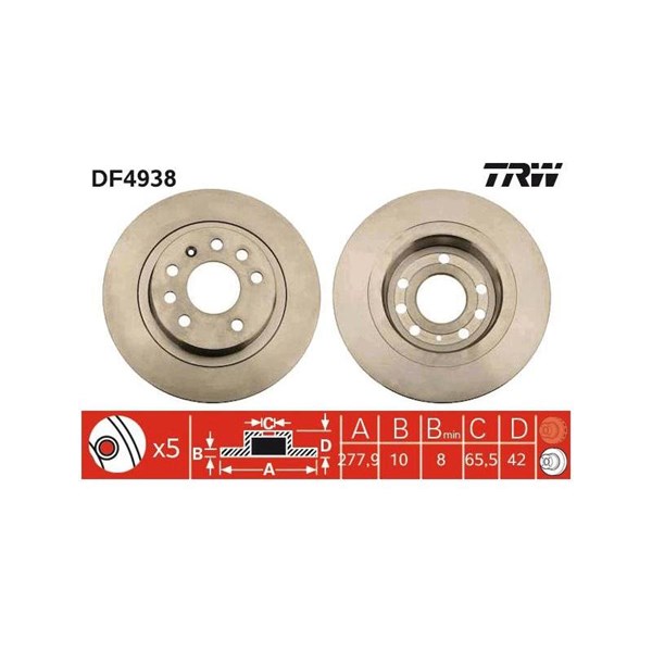 Bromsskiva Solid, Bakaxel Trw DF4938 TRW
