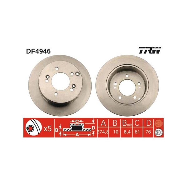 Bromsskiva Solid, Bakaxel Trw DF4946 TRW