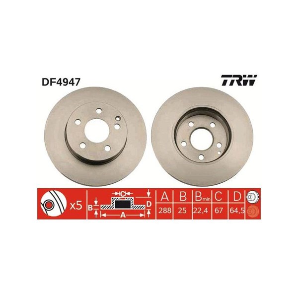 Bromsskiva Ventilerad, Framaxel Trw DF4947 TRW