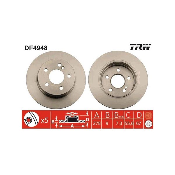 Bromsskiva Solid, Bakaxel Trw DF4948 TRW