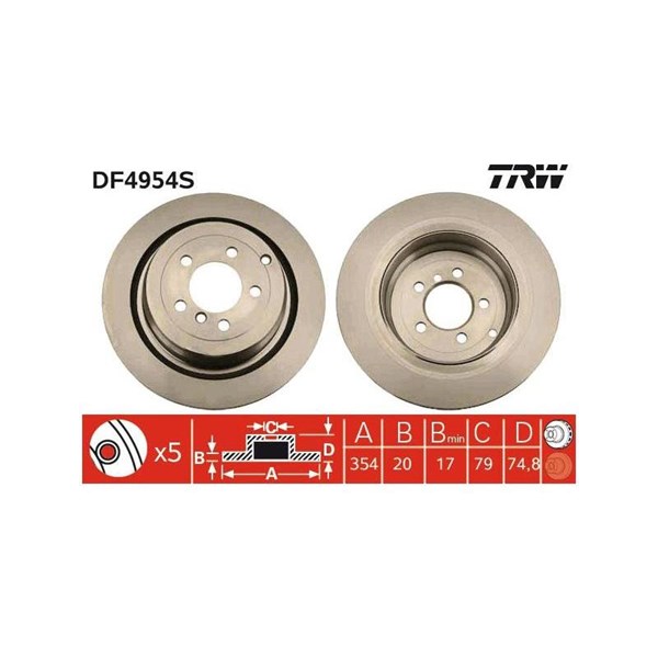 Bromsskiva Ventilerad, Bakaxel Trw DF4954S TRW