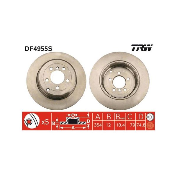 Bromsskiva Solid, Bakaxel Trw DF4955S TRW