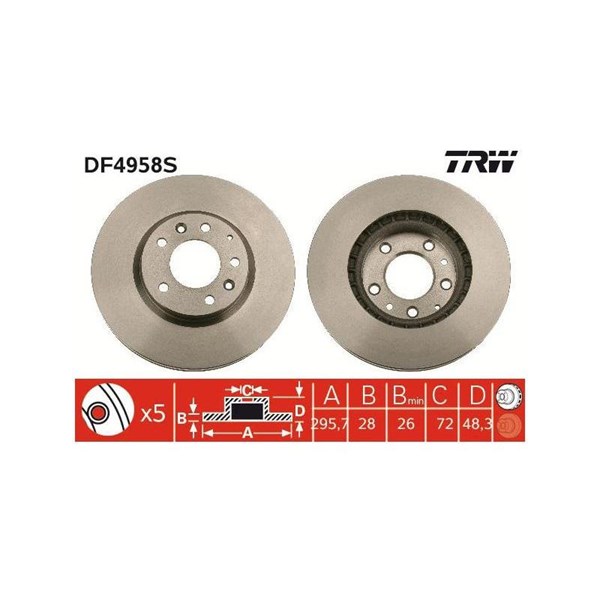 Bromsskiva Ventilerad, Framaxel Trw DF4958S TRW