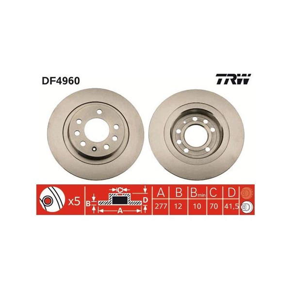 Bromsskiva Solid, Bakaxel Trw DF4960 TRW Bromsskiva Solid, Bakaxel Trw DF4960 TRW