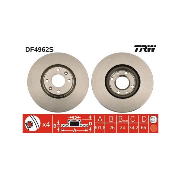 Bromsskiva Ventilerad, Framaxel Trw DF4962S TRW