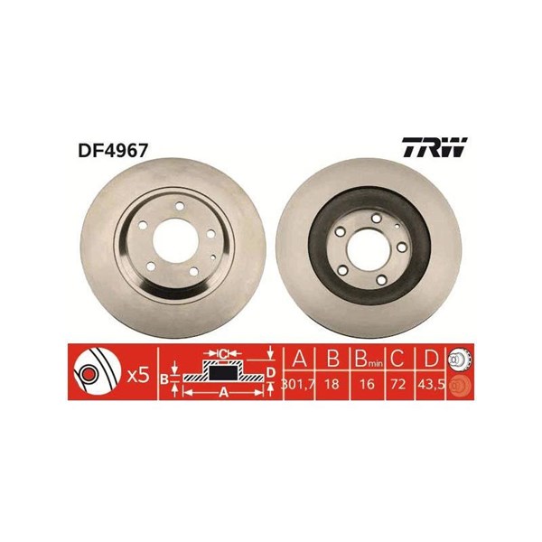Bromsskiva Ventilerad, Bakaxel Trw DF4967 TRW