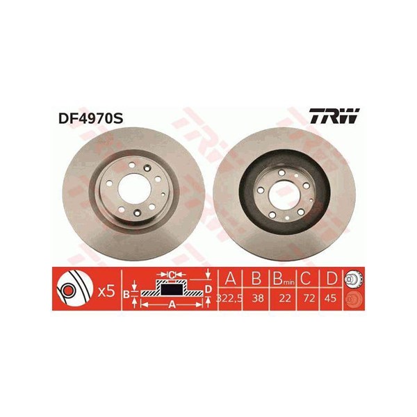 Bromsskiva Ventilerad, Framaxel Trw DF4970S TRW