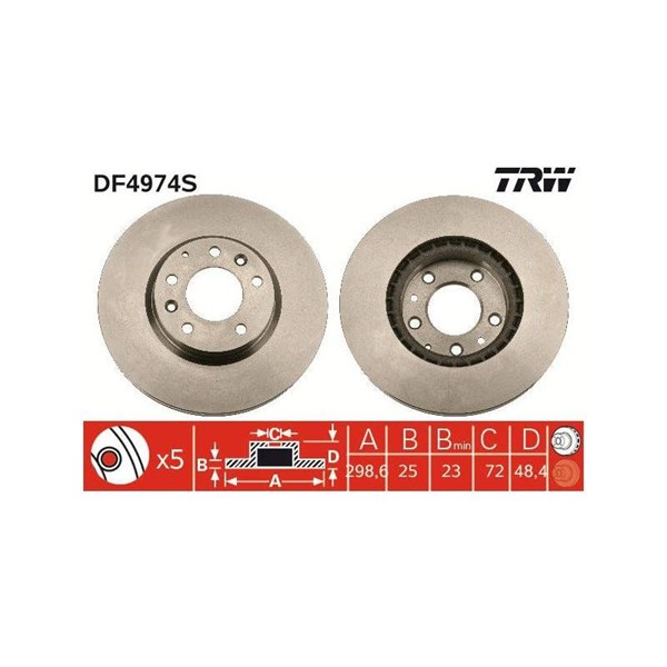 Bromsskiva Ventilerad, Framaxel Trw DF4974S TRW