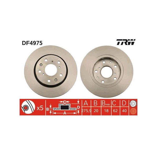 Bromsskiva Ventilerad, Framaxel Trw DF4975 TRW Bromsskiva Ventilerad, Framaxel Trw DF4975 TRW