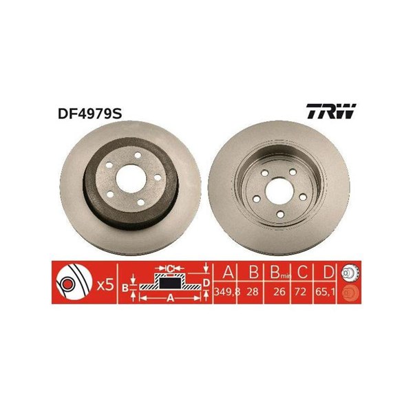 Bromsskiva Ventilerad, Bakaxel Trw DF4979S TRW